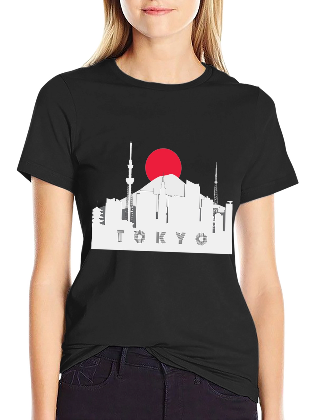Tokyo Skyline Graphic Tee - Black Cotton T-Shirt