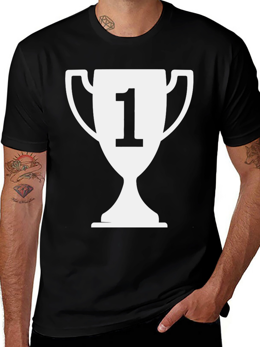 Winners Trophy Graphic Tee - Black Cotton T-Shirt