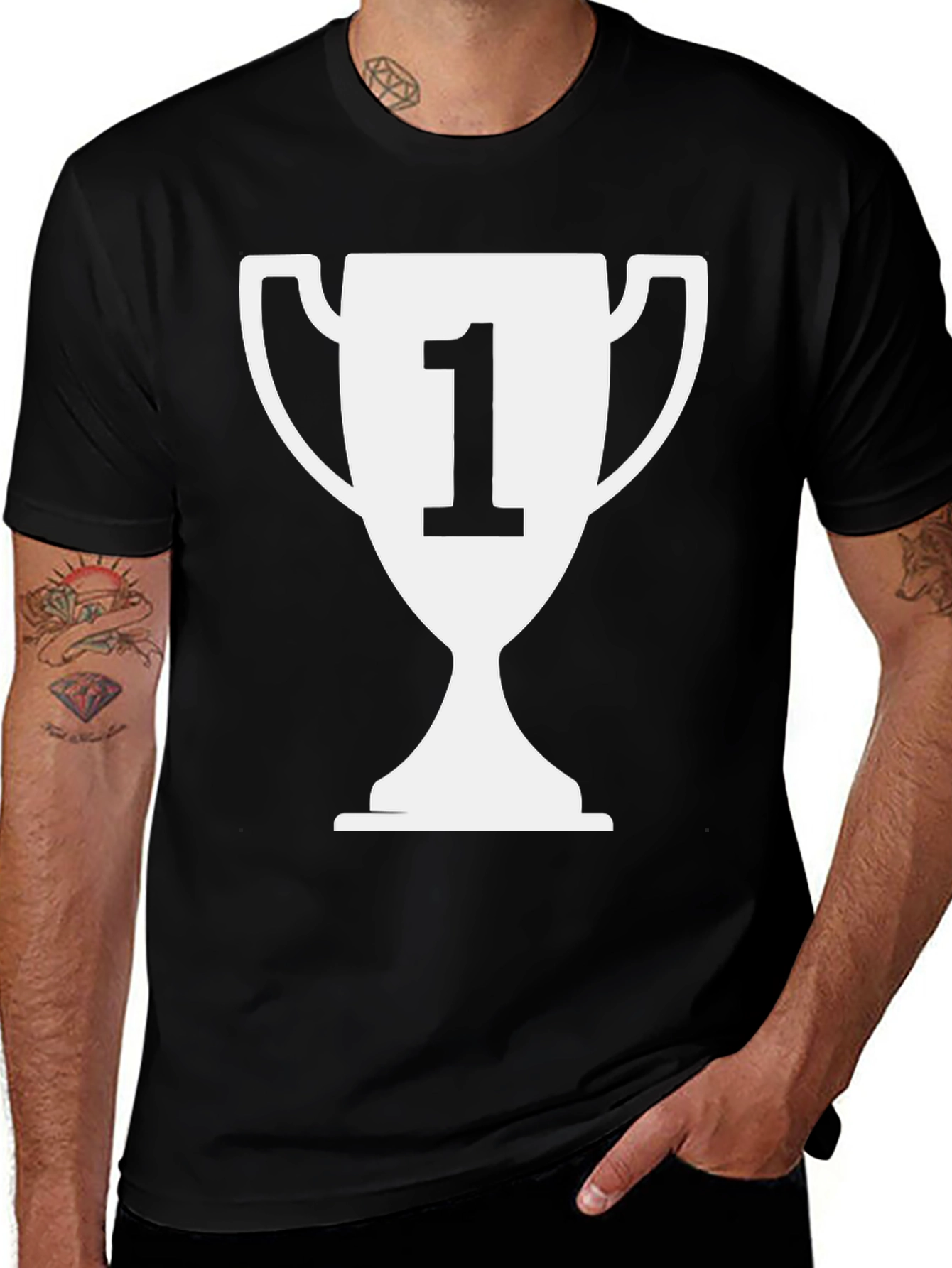Winners Trophy Graphic Tee - Black Cotton T-Shirt