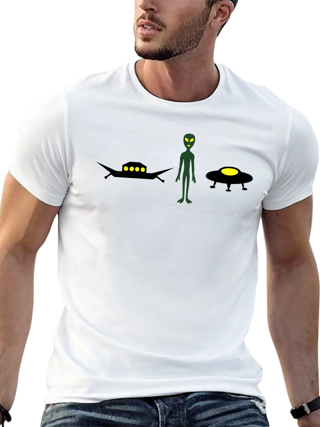 Alien UFO Graphic Tee - Black Cotton T-Shirt