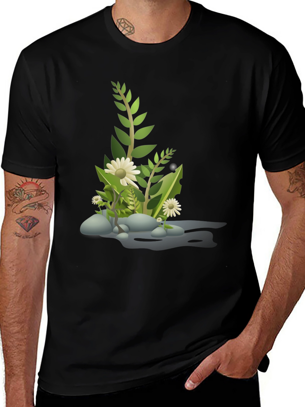 Nature Scene Graphic Tee - Black Cotton Blend