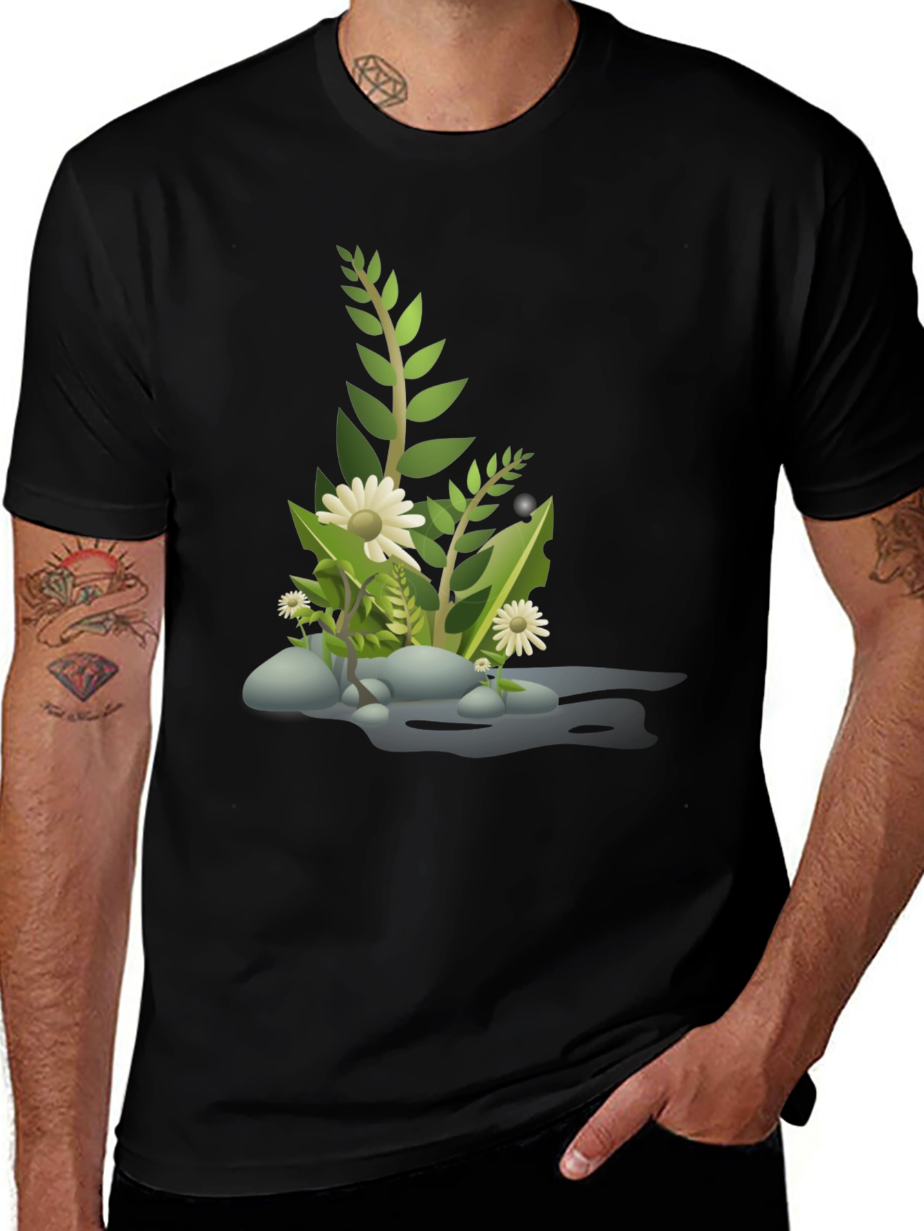 Nature Scene Graphic Tee - Black Cotton Blend
