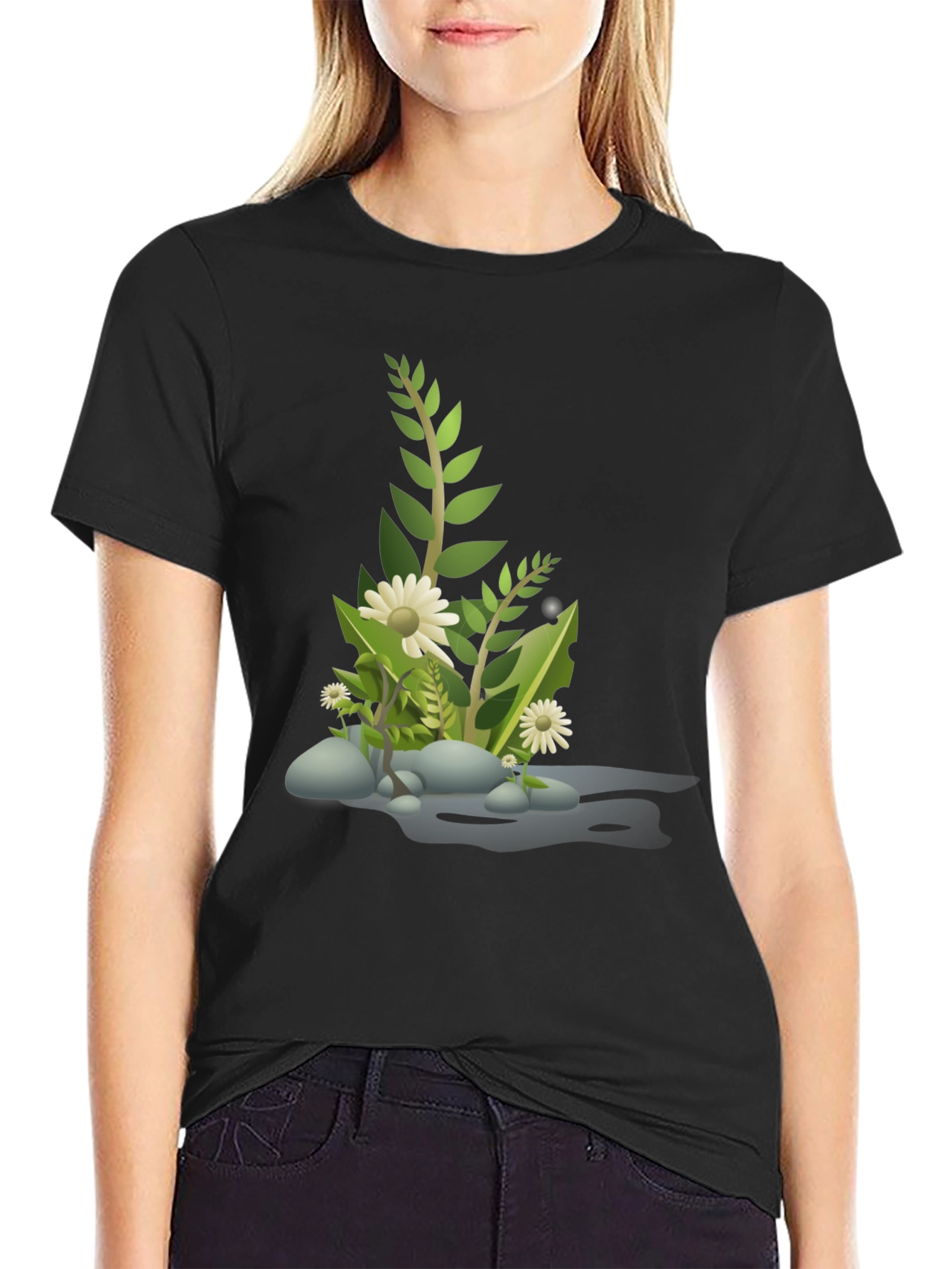 Nature Scene Graphic Tee - Black Cotton Blend