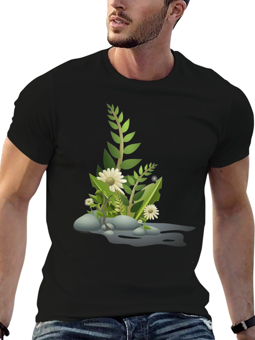 Nature Scene Graphic Tee - Black Cotton Blend
