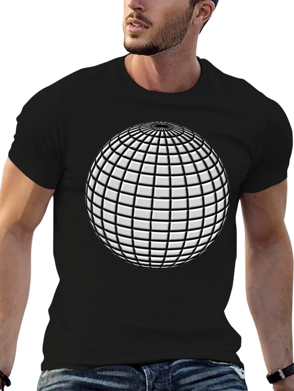 Abstract Sphere Graphic Black T-Shirt