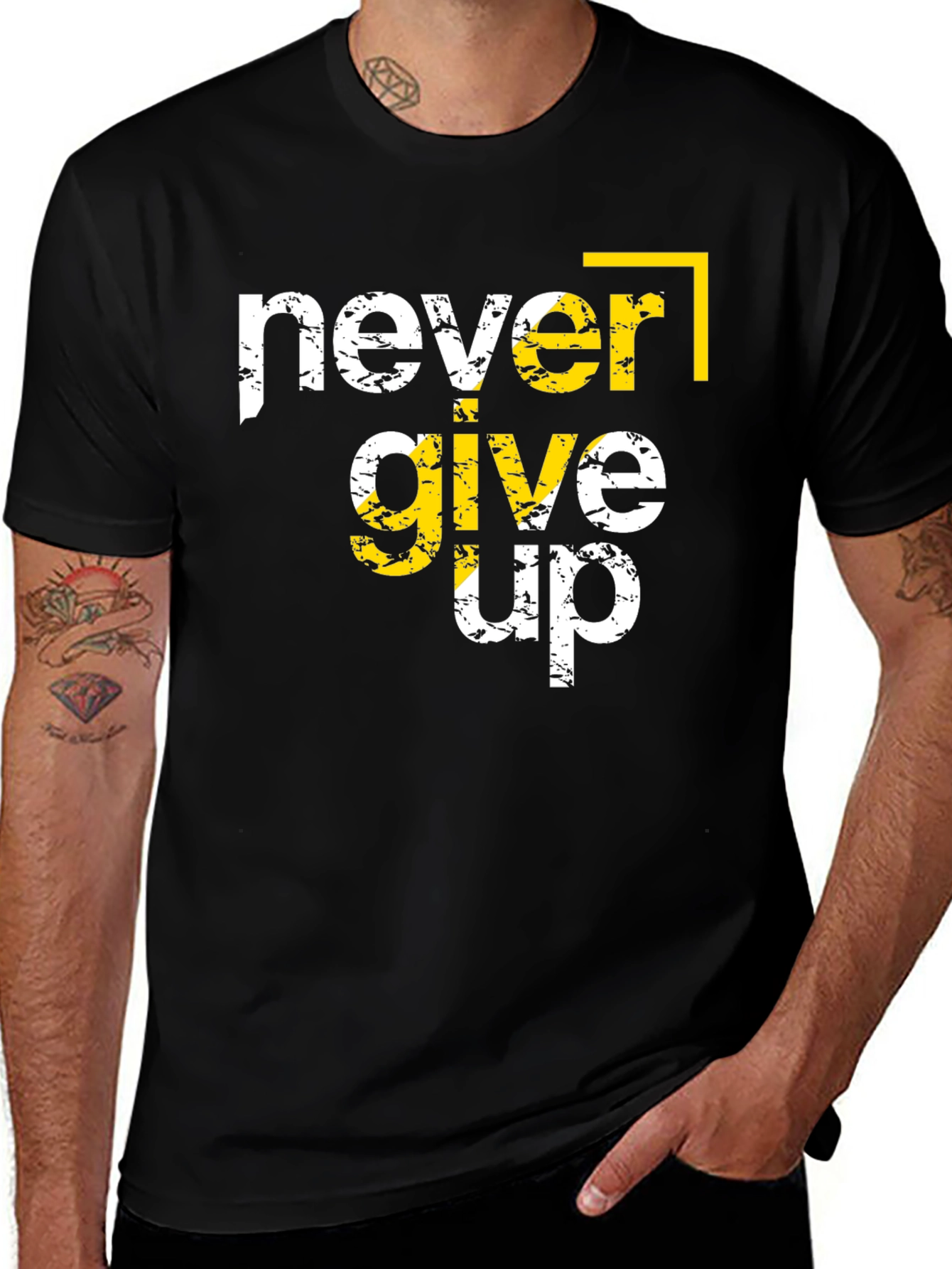 Never Give Up Graphic Tee - Black Cotton T-Shirt