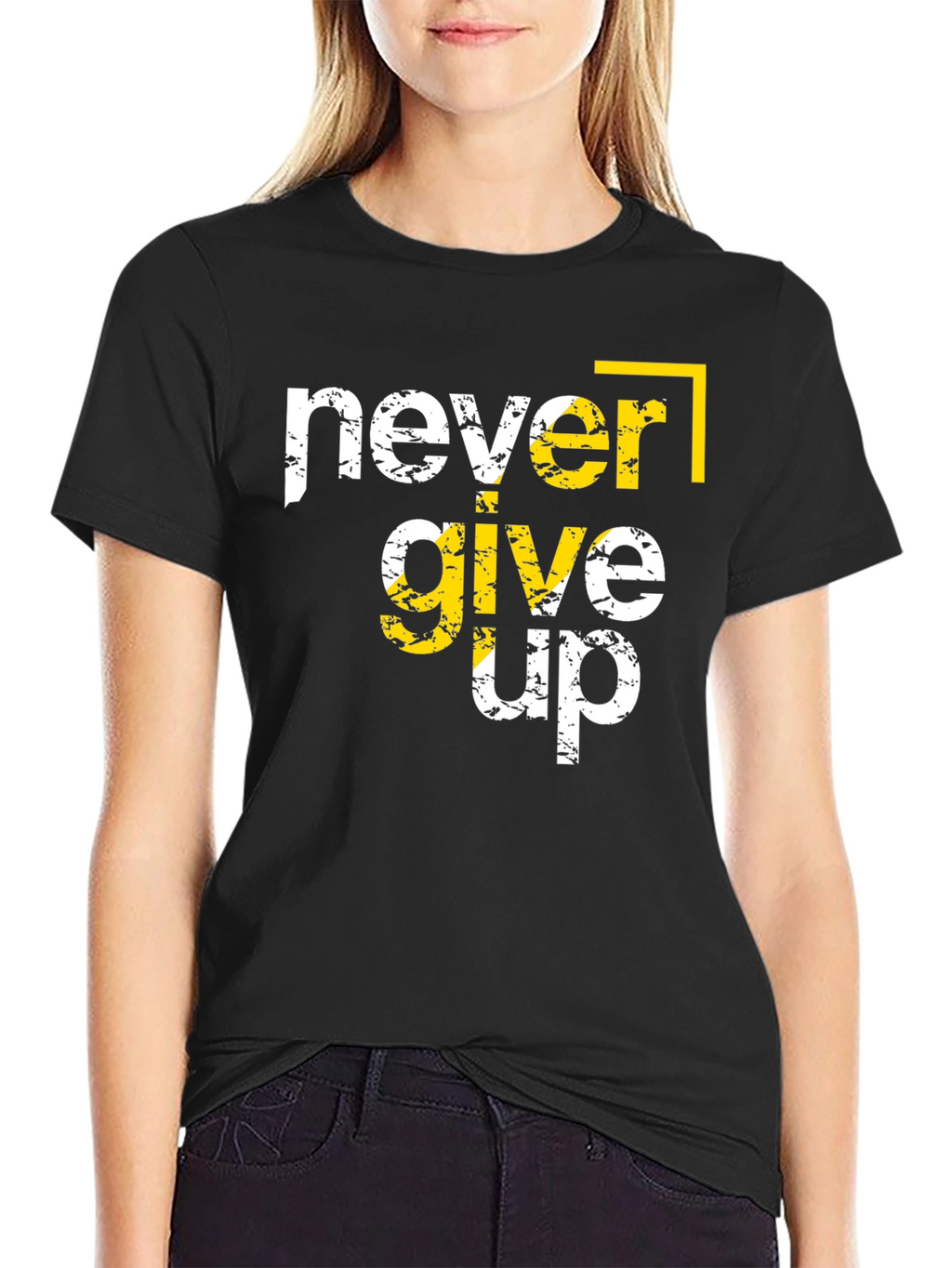 Never Give Up Graphic Tee - Black Cotton T-Shirt