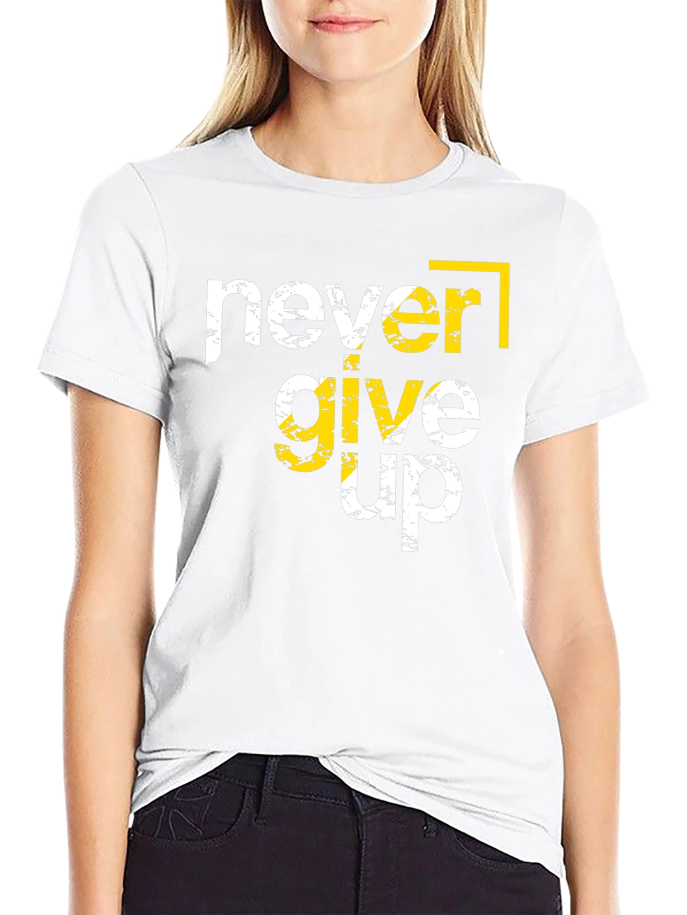 Never Give Up Graphic Tee - Black Cotton T-Shirt