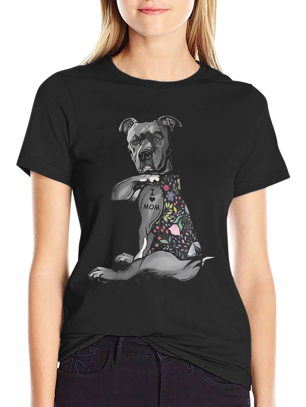 Pitbull Mom Tattoo Graphic T-Shirt