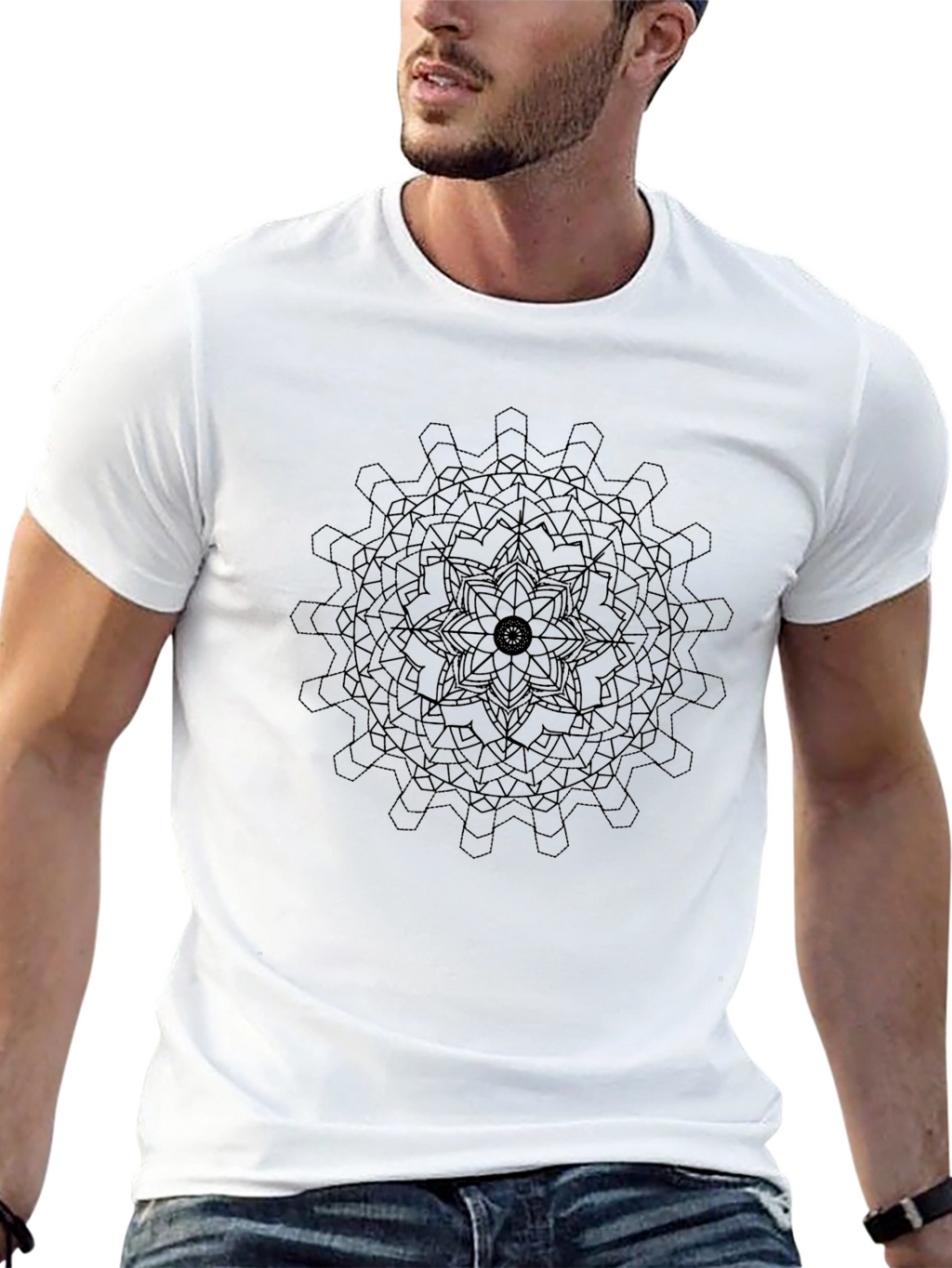 Geometric Mandala Graphic Tee - Black