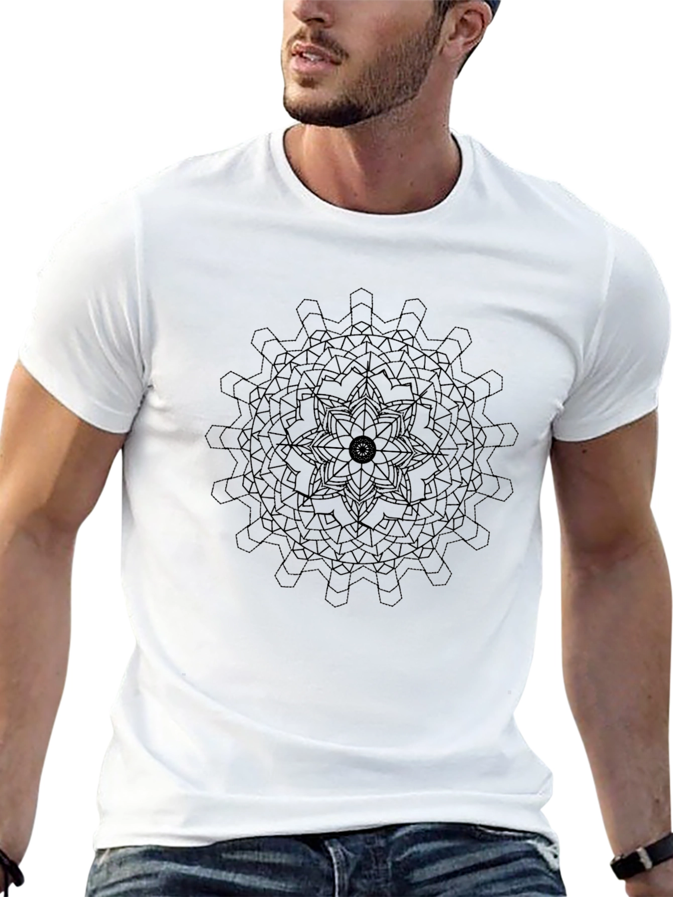 Geometric Mandala Graphic Tee - Black