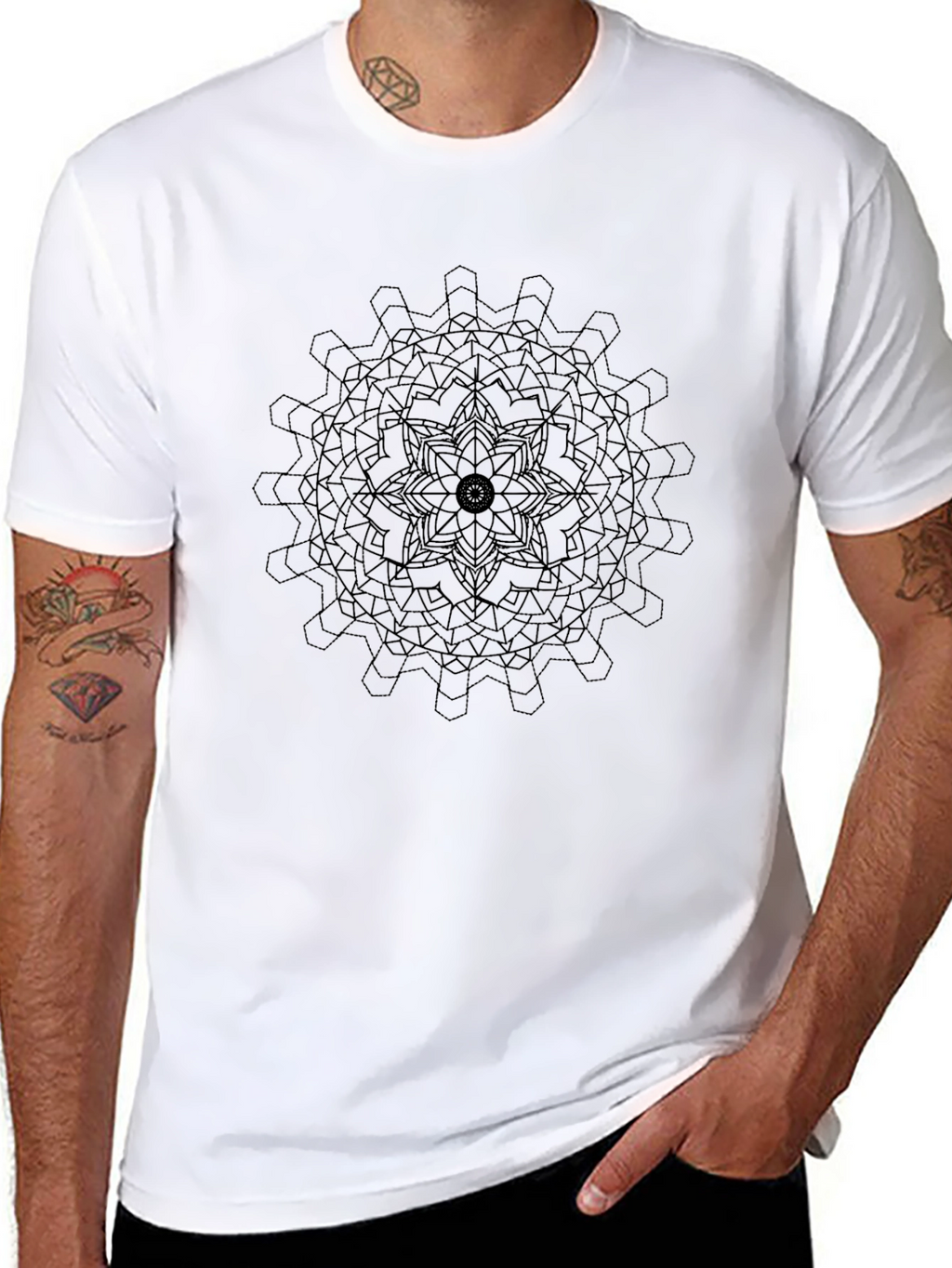 Geometric Mandala Graphic Tee - Black
