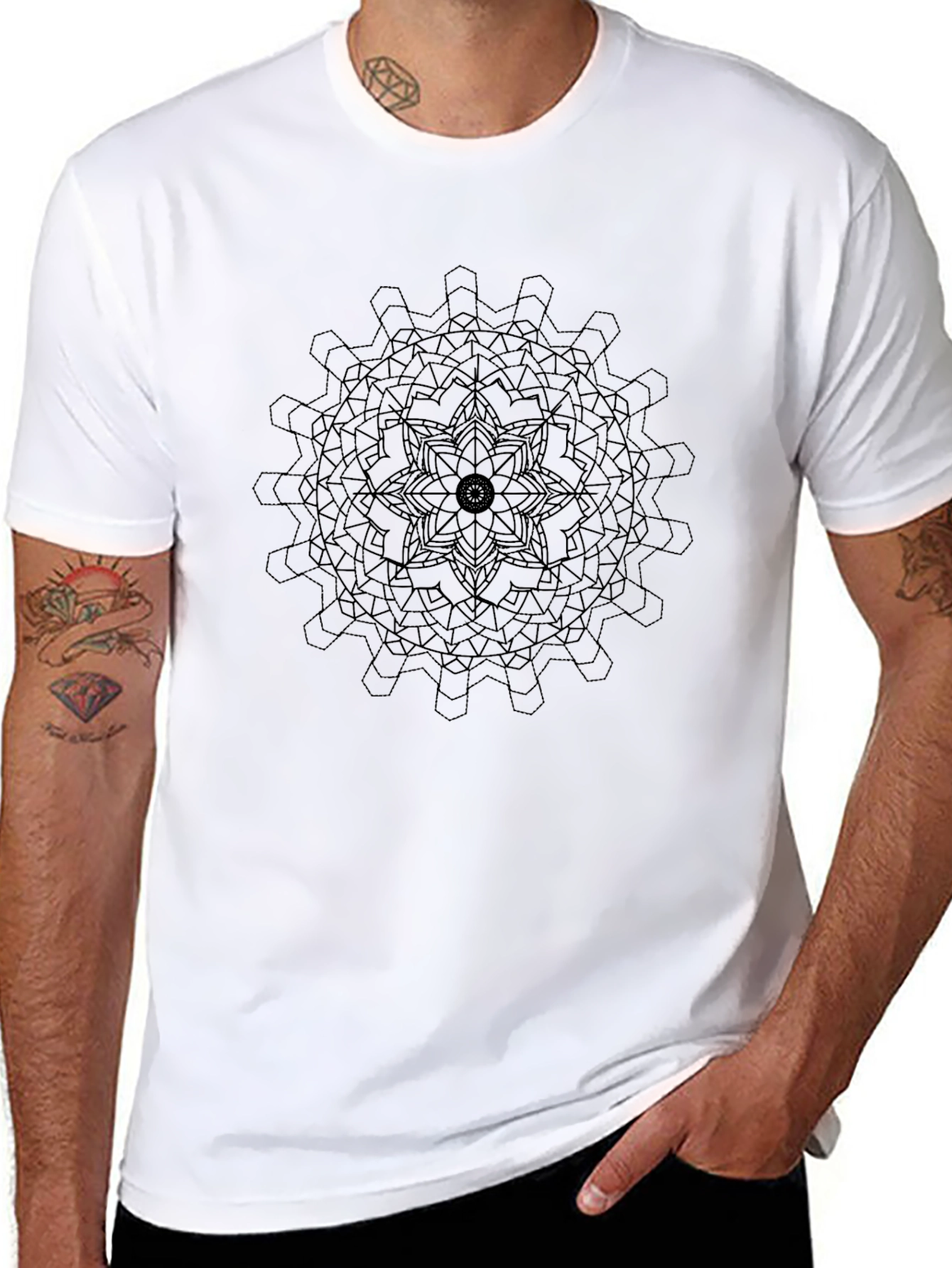 Geometric Mandala Graphic Tee - Black