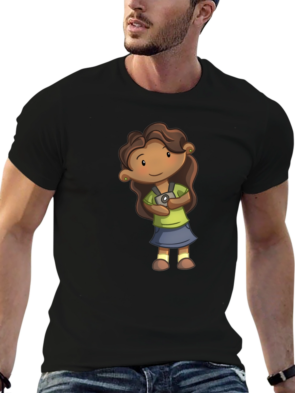 Girl Cartoon Graphic Tee - Black