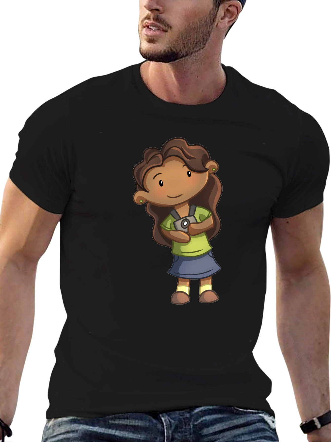 Girl Cartoon Graphic Tee - Black