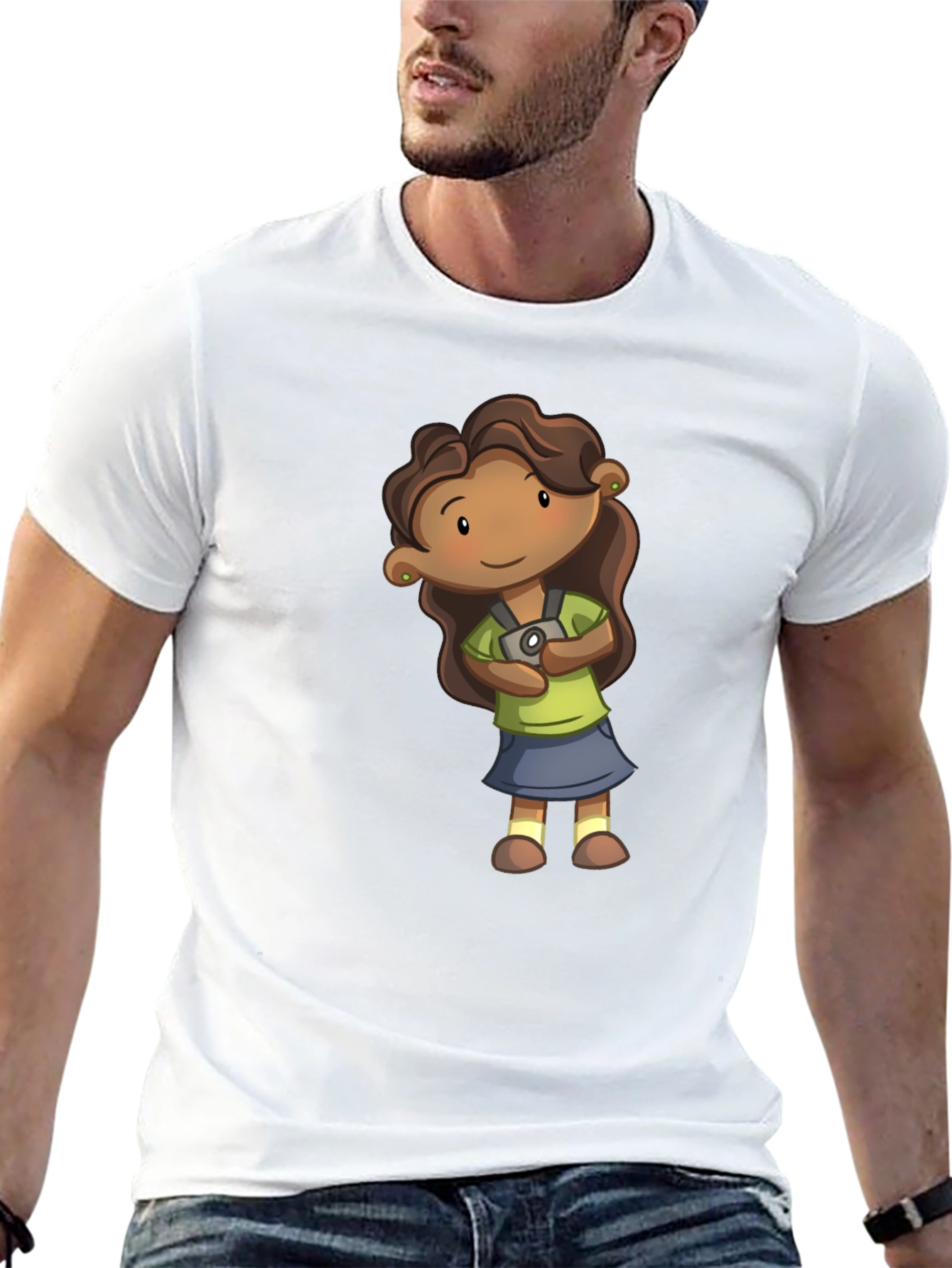 Girl Cartoon Graphic Tee - Black