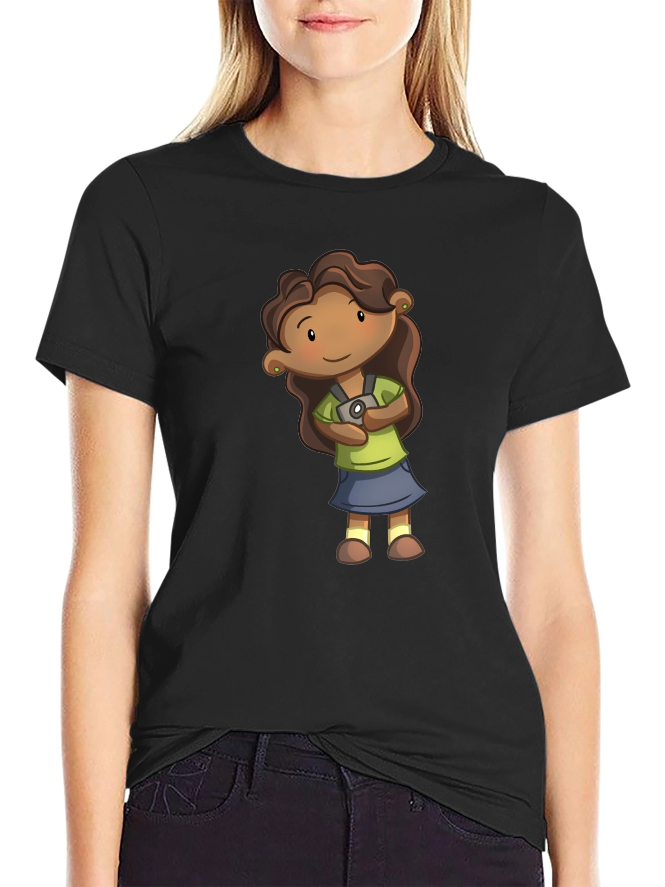 Girl Cartoon Graphic Tee - Black