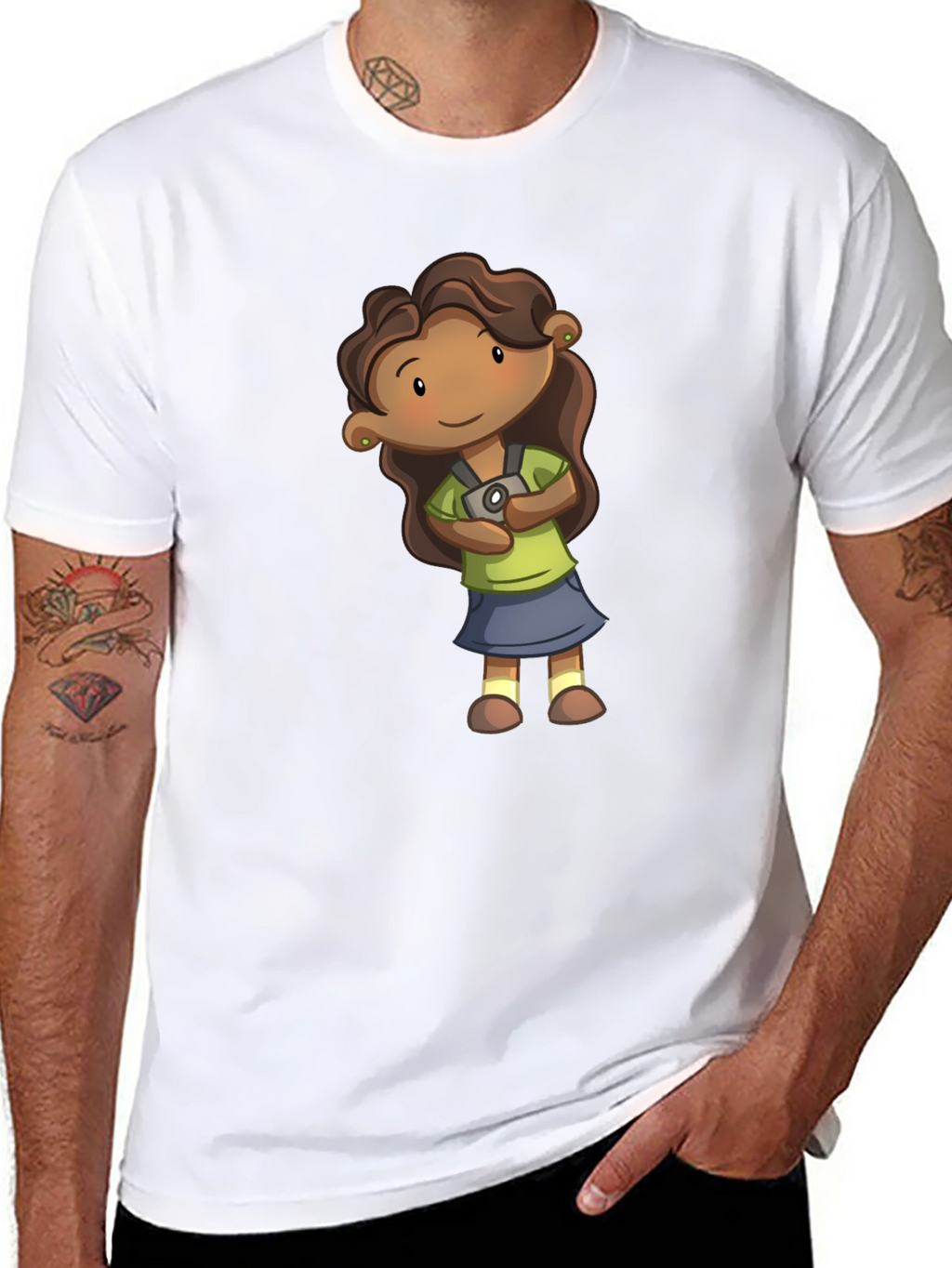 Girl Cartoon Graphic Tee - Black