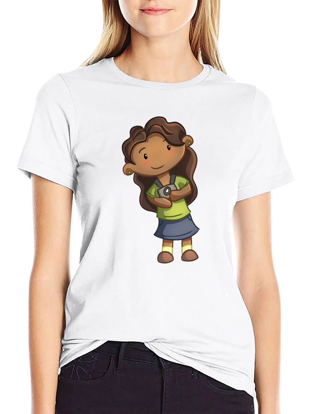 Girl Cartoon Graphic Tee - Black