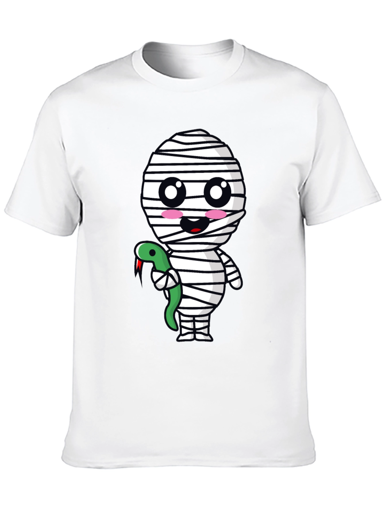 Cute Mummy with Snake Graphic Tee - Halloween Spooky T-Shirt