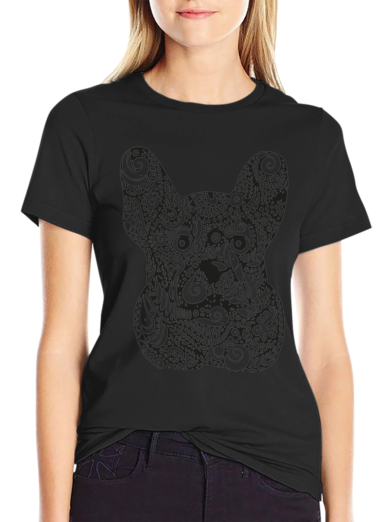 Black Dog Silhouette Print T-Shirt