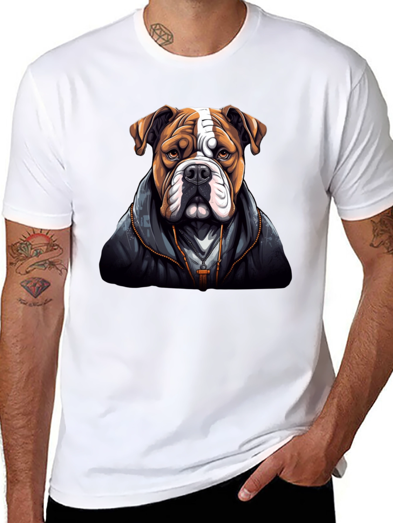 Bulldog in Hoodie Graphic Tee - Cool Dog Lover T-Shirt
