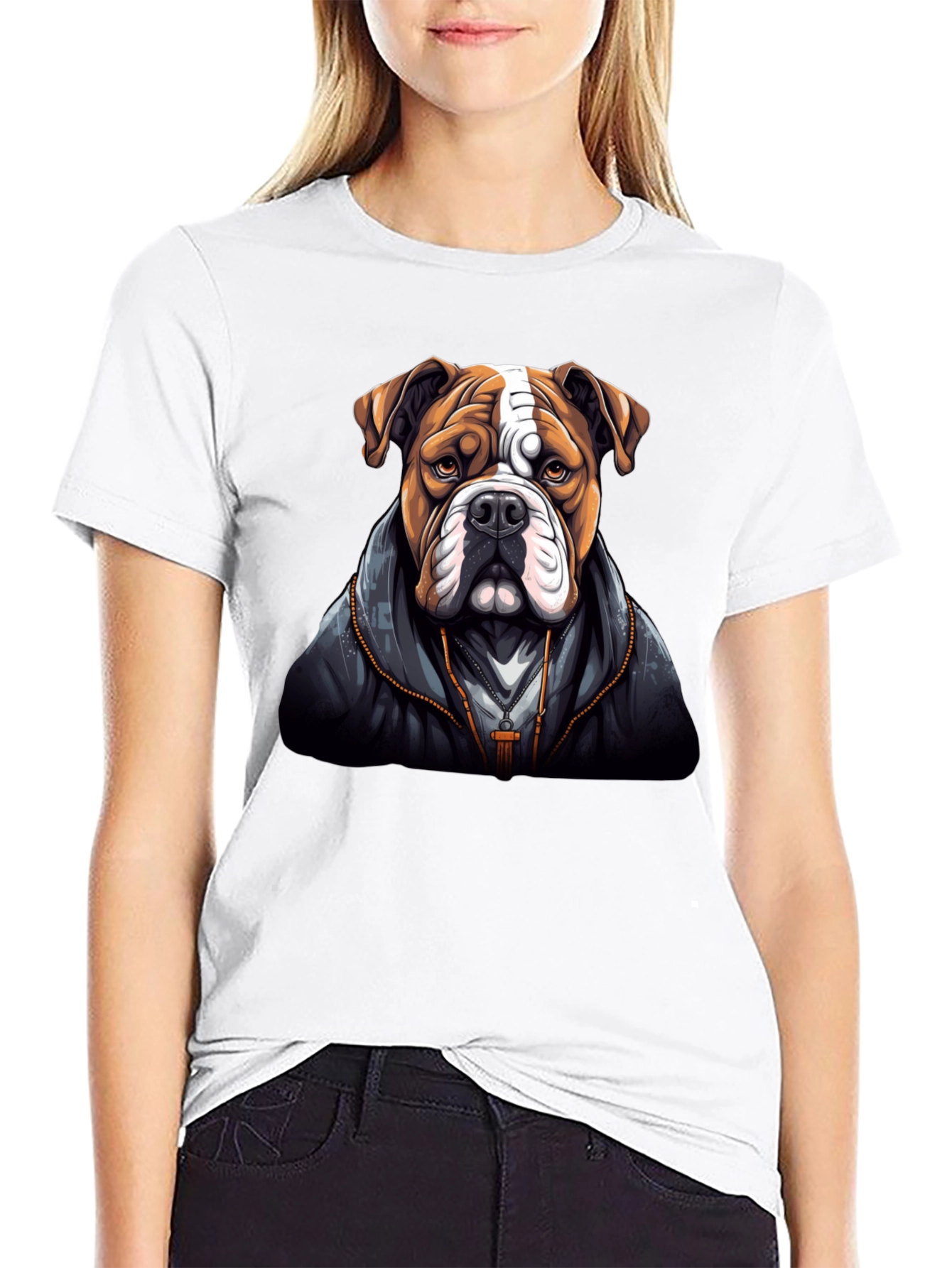 Bulldog in Hoodie Graphic Tee - Cool Dog Lover T-Shirt