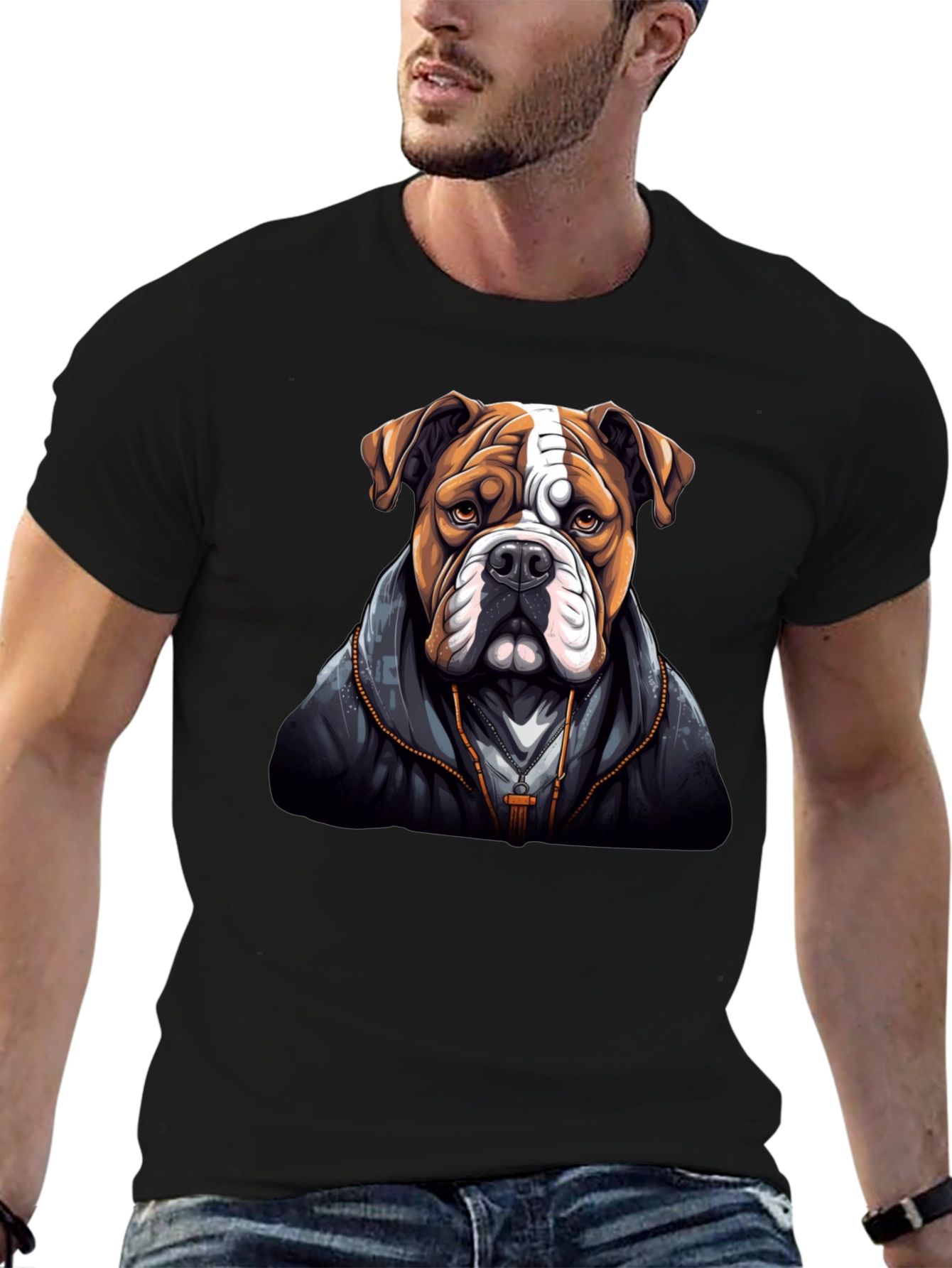 Bulldog in Hoodie Graphic Tee - Cool Dog Lover T-Shirt