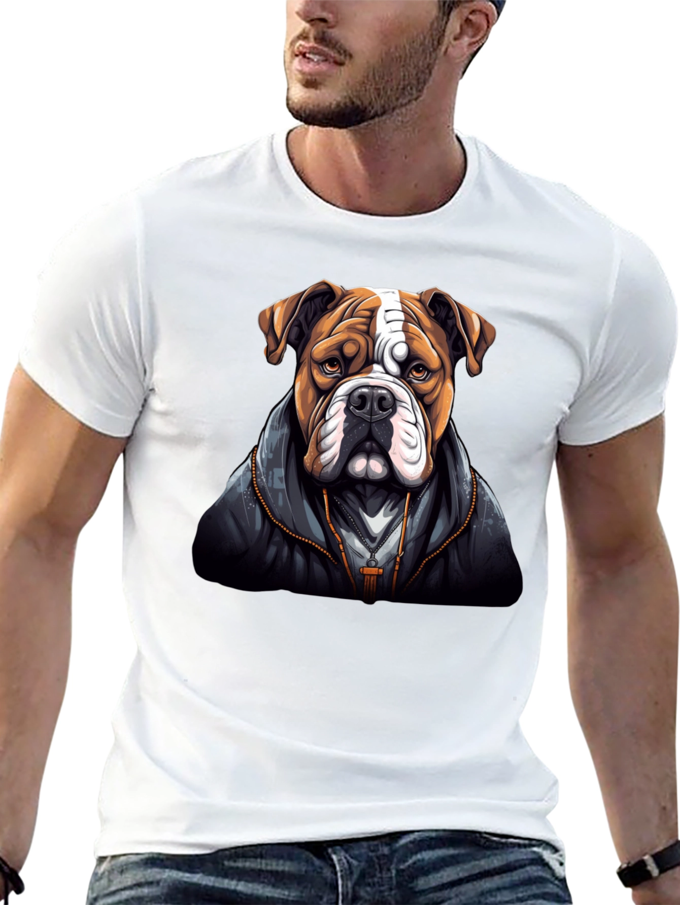 Bulldog in Hoodie Graphic Tee - Cool Dog Lover T-Shirt