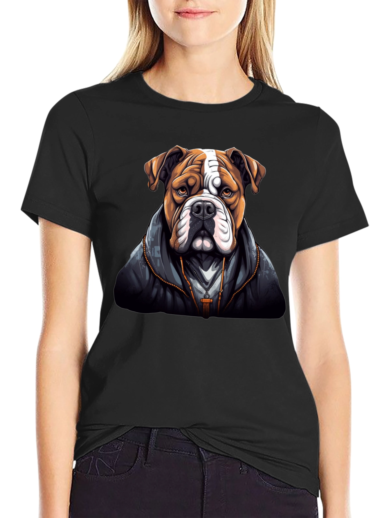 Bulldog in Hoodie Graphic Tee - Cool Dog Lover T-Shirt