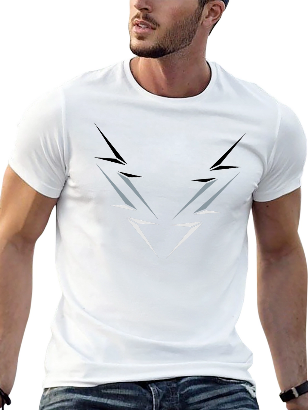Mens Black T-Shirt with Abstract Lightning Graphic