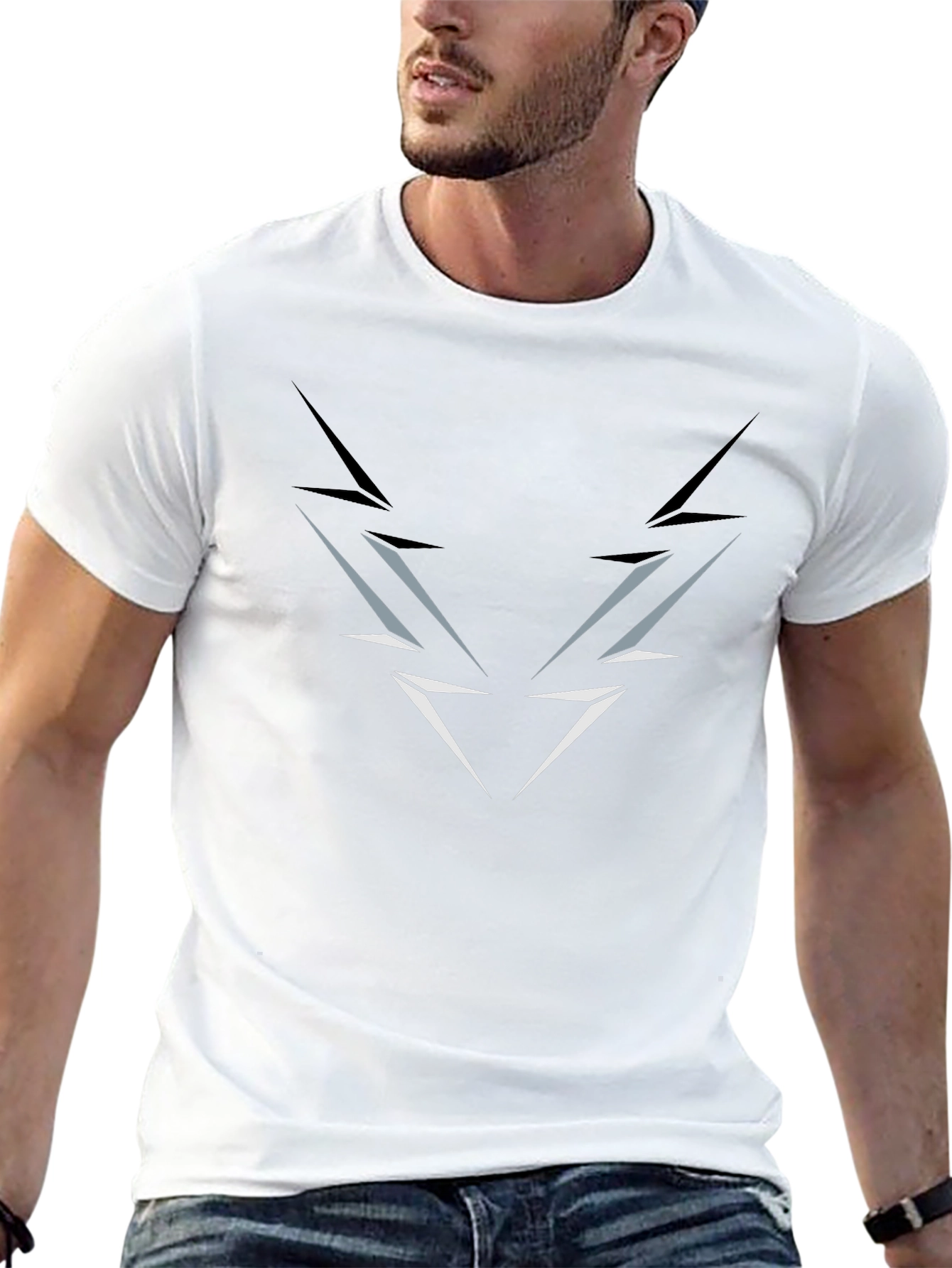 Mens Black T-Shirt with Abstract Lightning Graphic