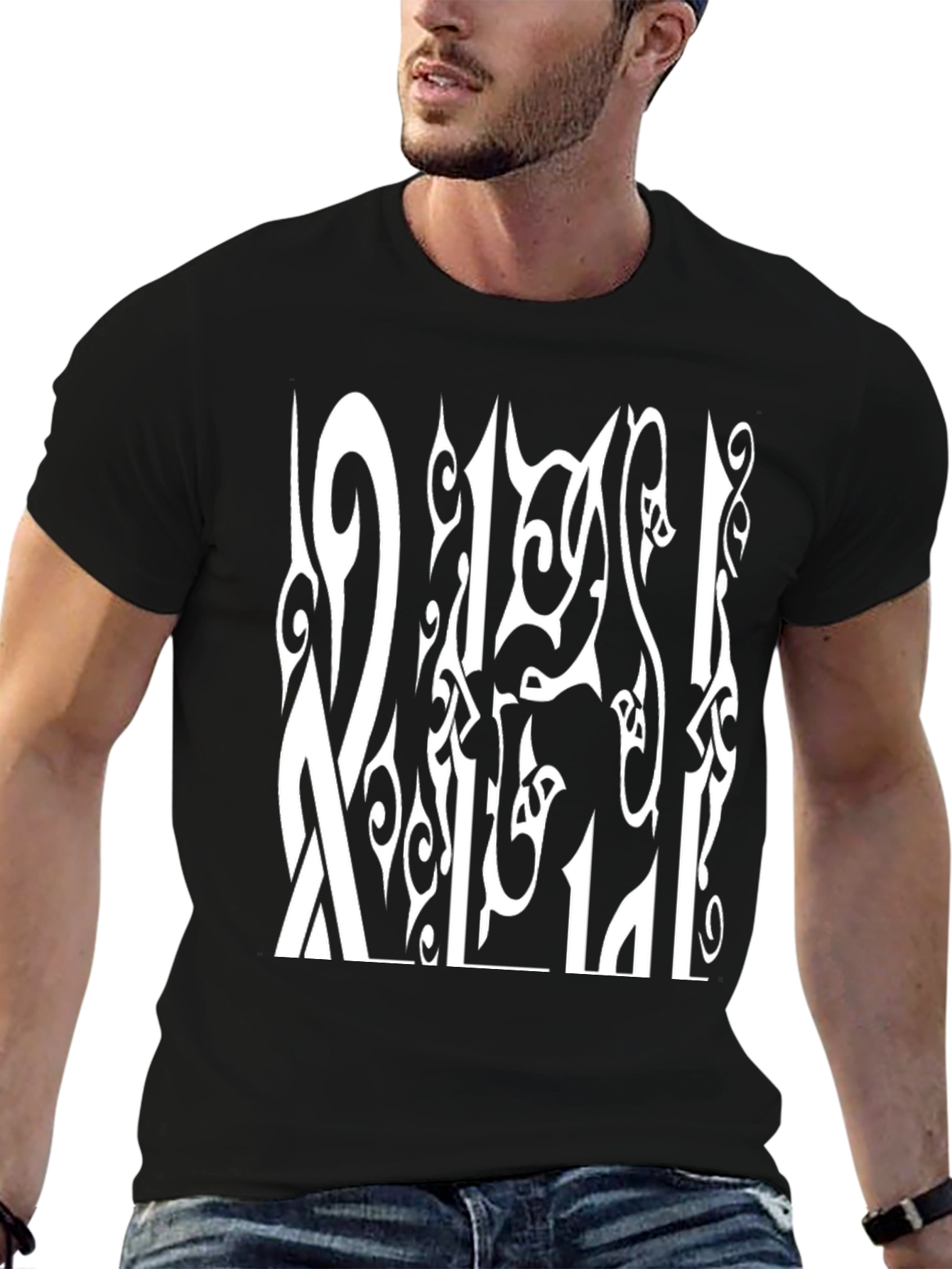 Abstract Graphic Print Tee - Black