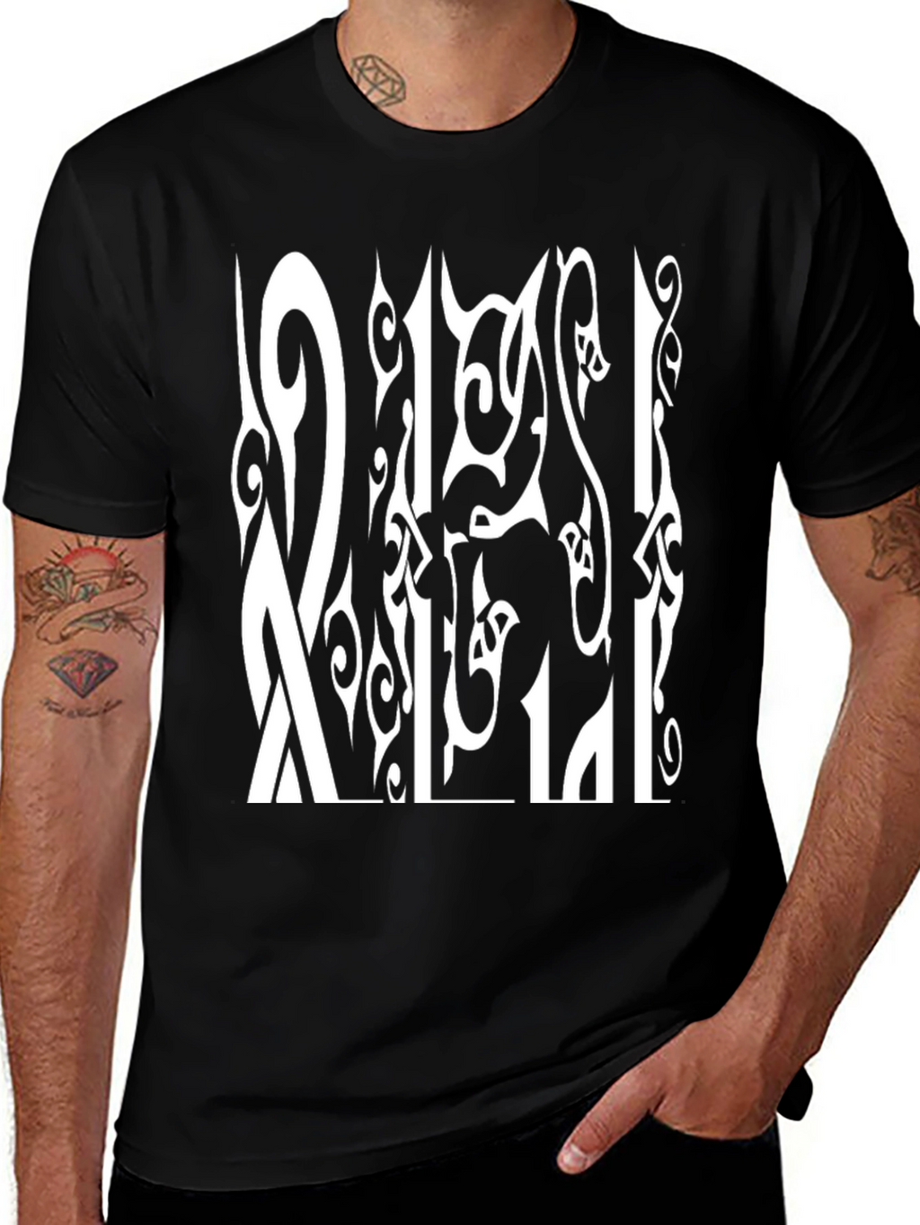 Abstract Graphic Print Tee - Black