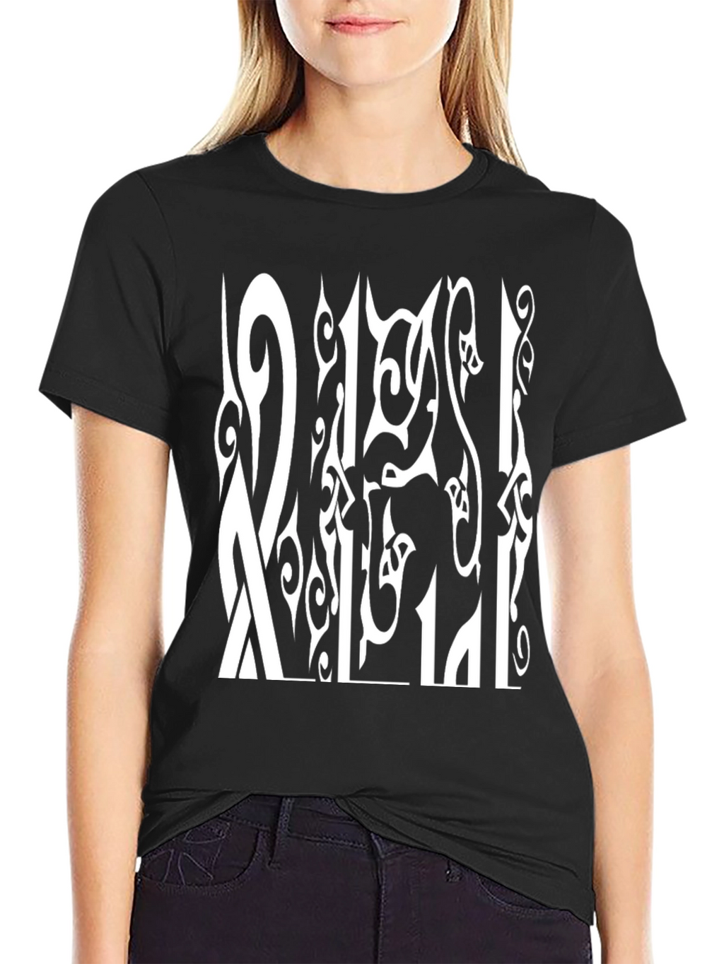 Abstract Graphic Print Tee - Black