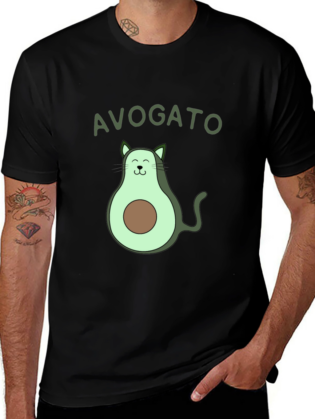 Avogato T-Shirt: Avocado Cat Graphic Tee