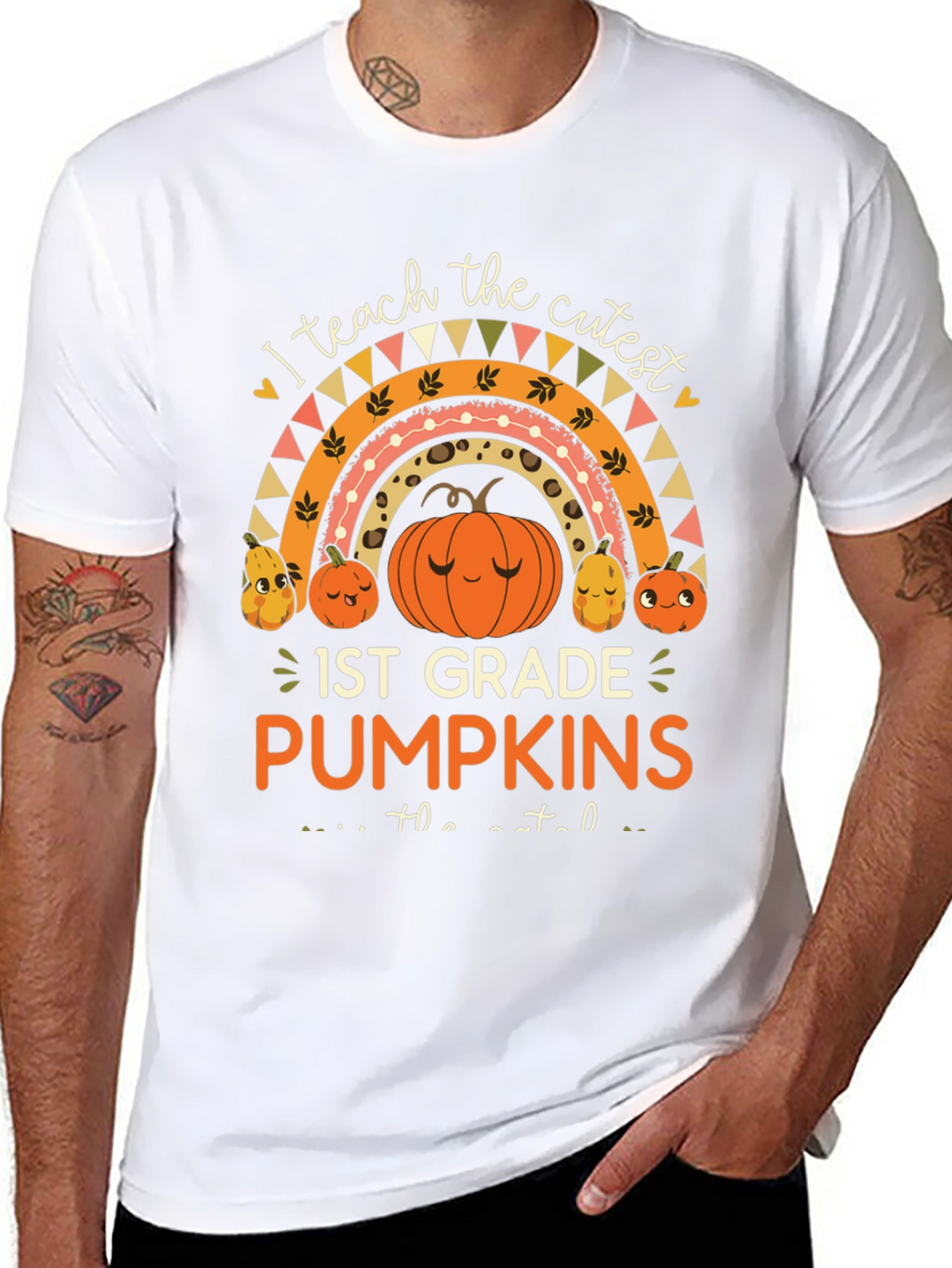 Cute 1st Grade Teacher Pumpkin Rainbow T-Shirt