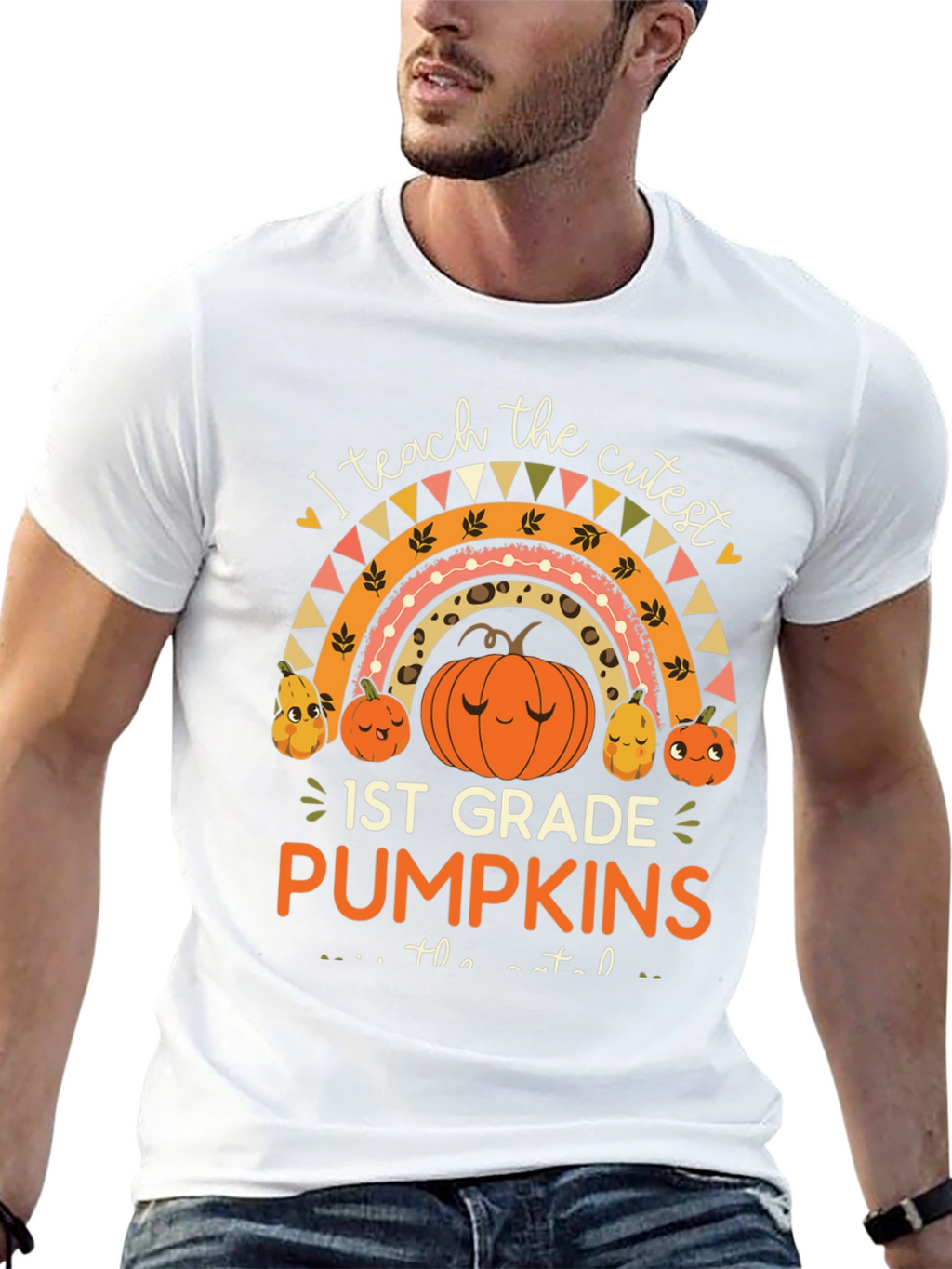 Cute 1st Grade Teacher Pumpkin Rainbow T-Shirt