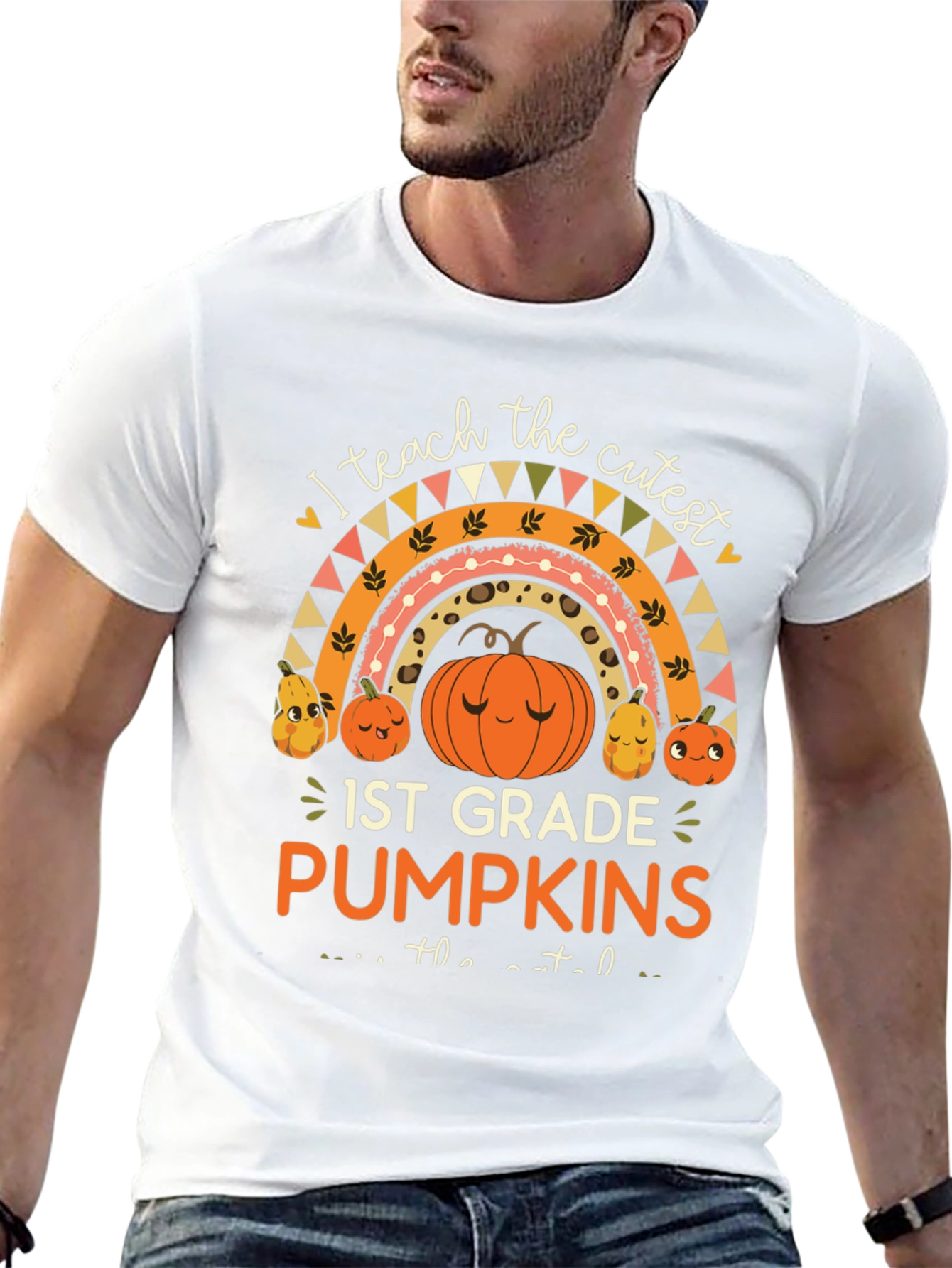 Cute 1st Grade Teacher Pumpkin Rainbow T-Shirt