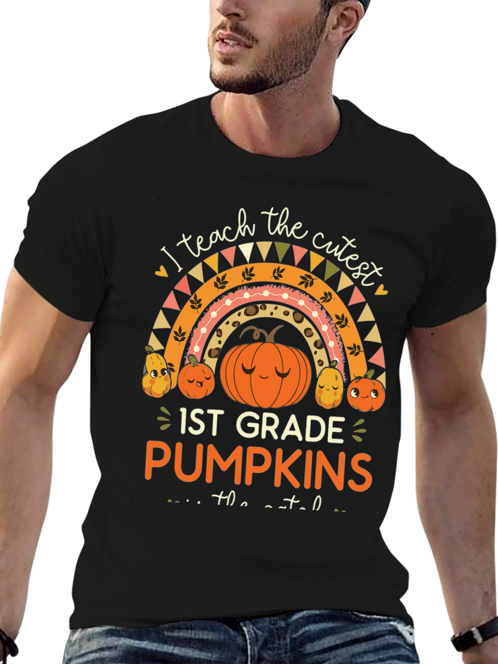 Cute 1st Grade Teacher Pumpkin Rainbow T-Shirt