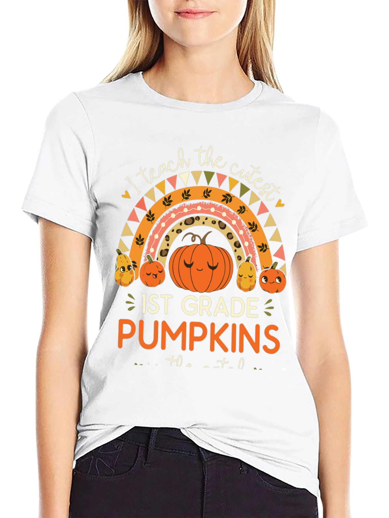 Cute 1st Grade Teacher Pumpkin Rainbow T-Shirt