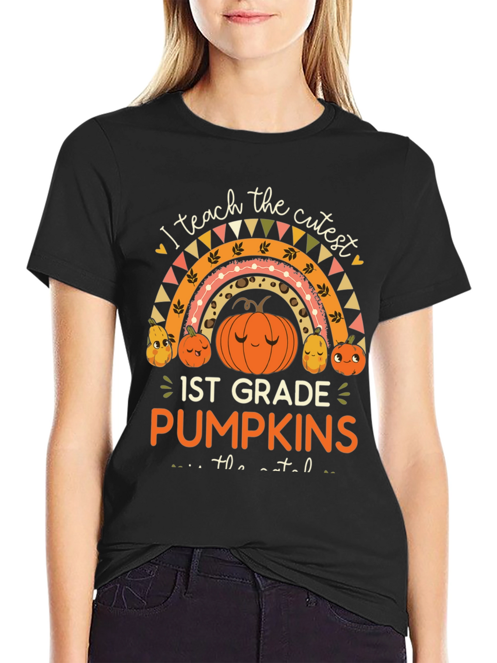 Cute 1st Grade Teacher Pumpkin Rainbow T-Shirt