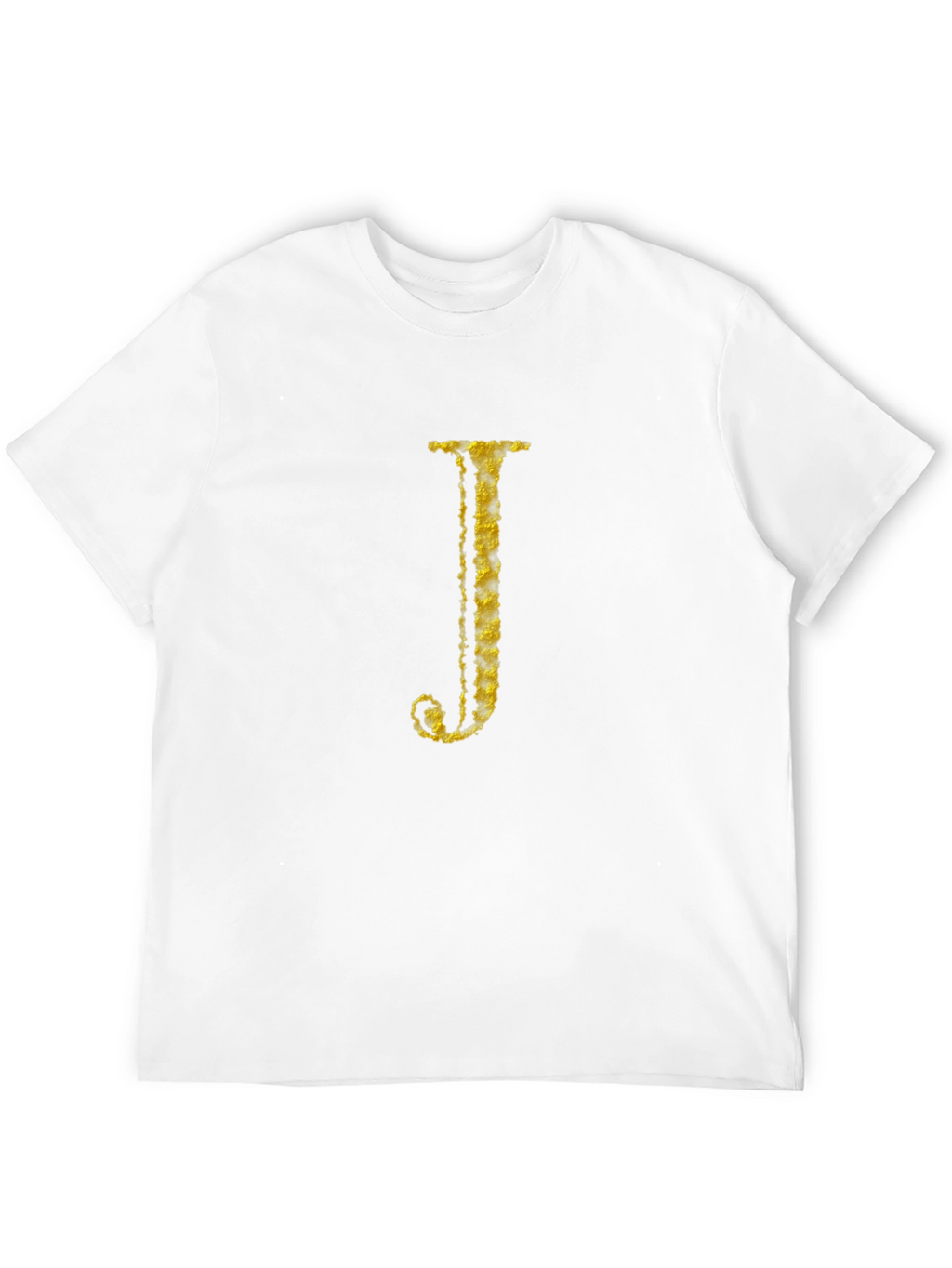 Letter J Gold Texture Print Black T-Shirt