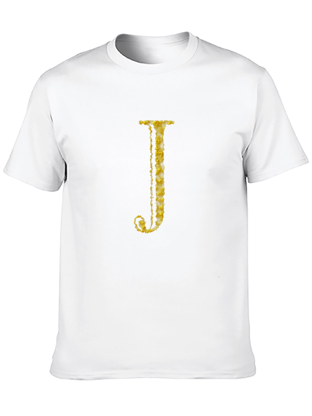Letter J Gold Texture Print Black T-Shirt