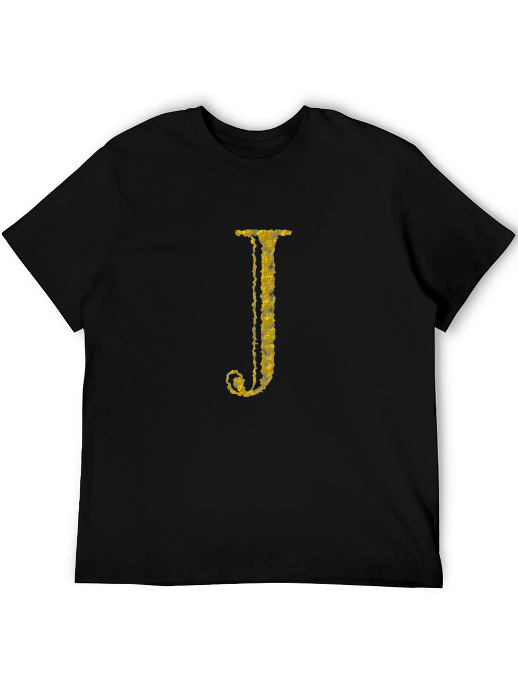 Letter J Gold Texture Print Black T-Shirt
