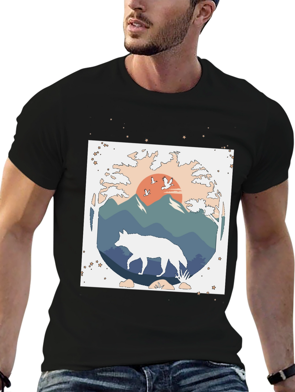 Wolf Nature Graphic Tee - Black