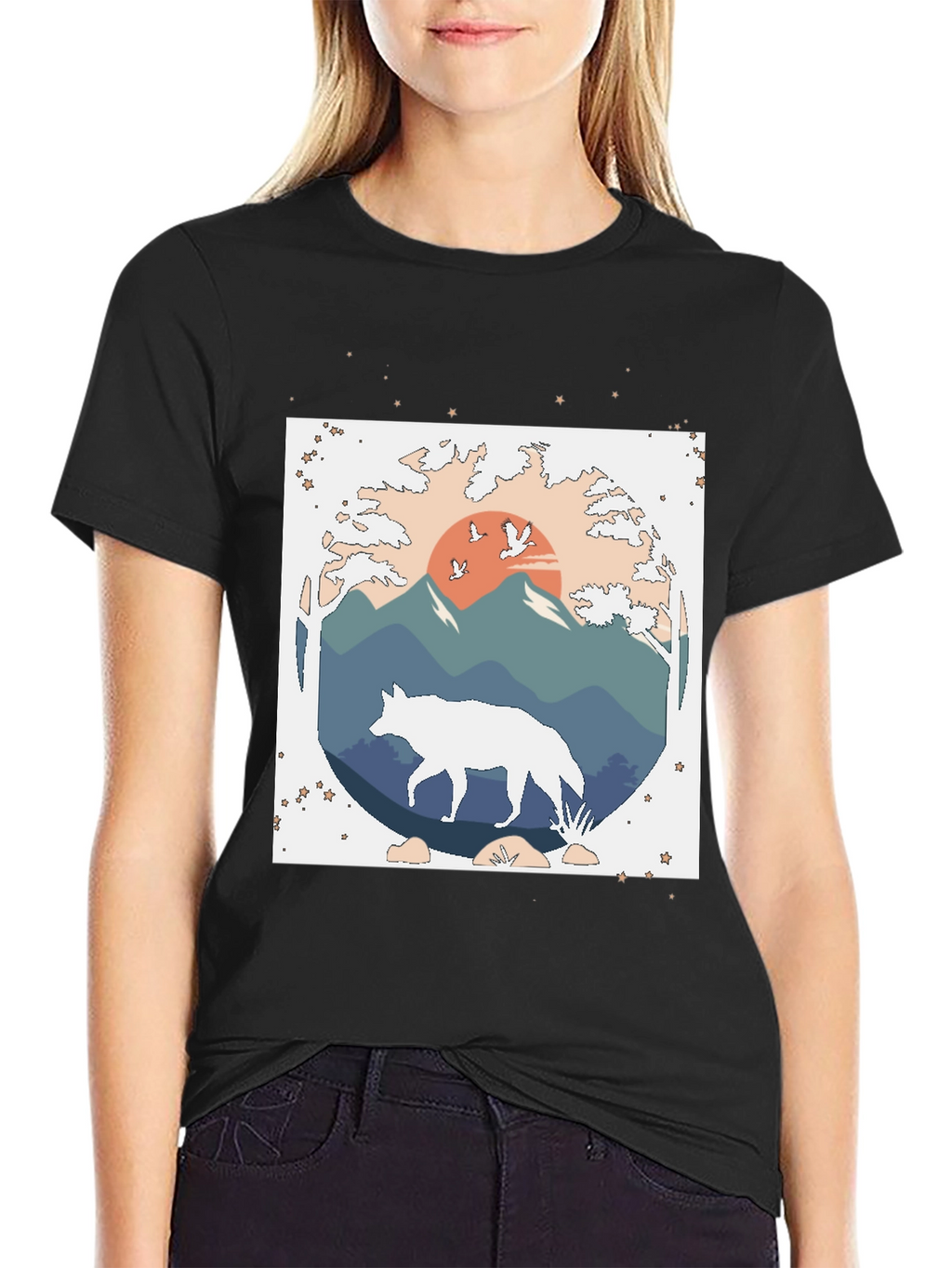Wolf Nature Graphic Tee - Black