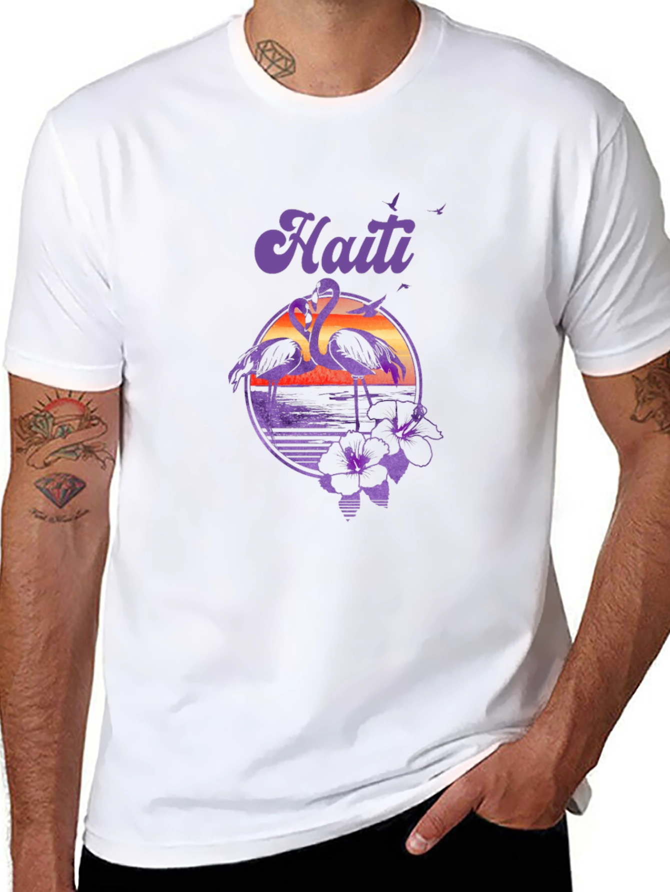 Haiti Flamingo Sunset T-Shirt - Island Vibes