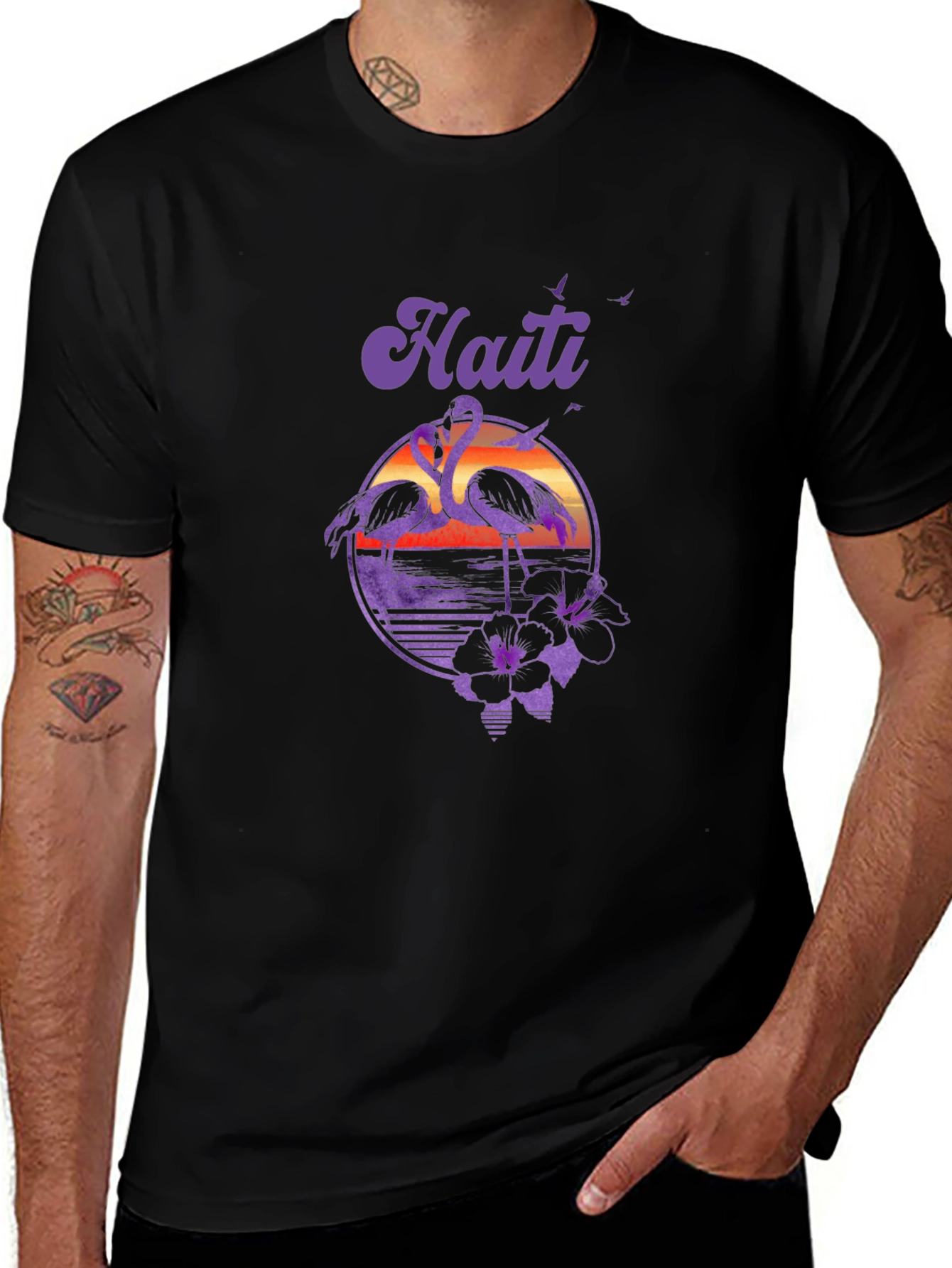 Haiti Flamingo Sunset T-Shirt - Island Vibes