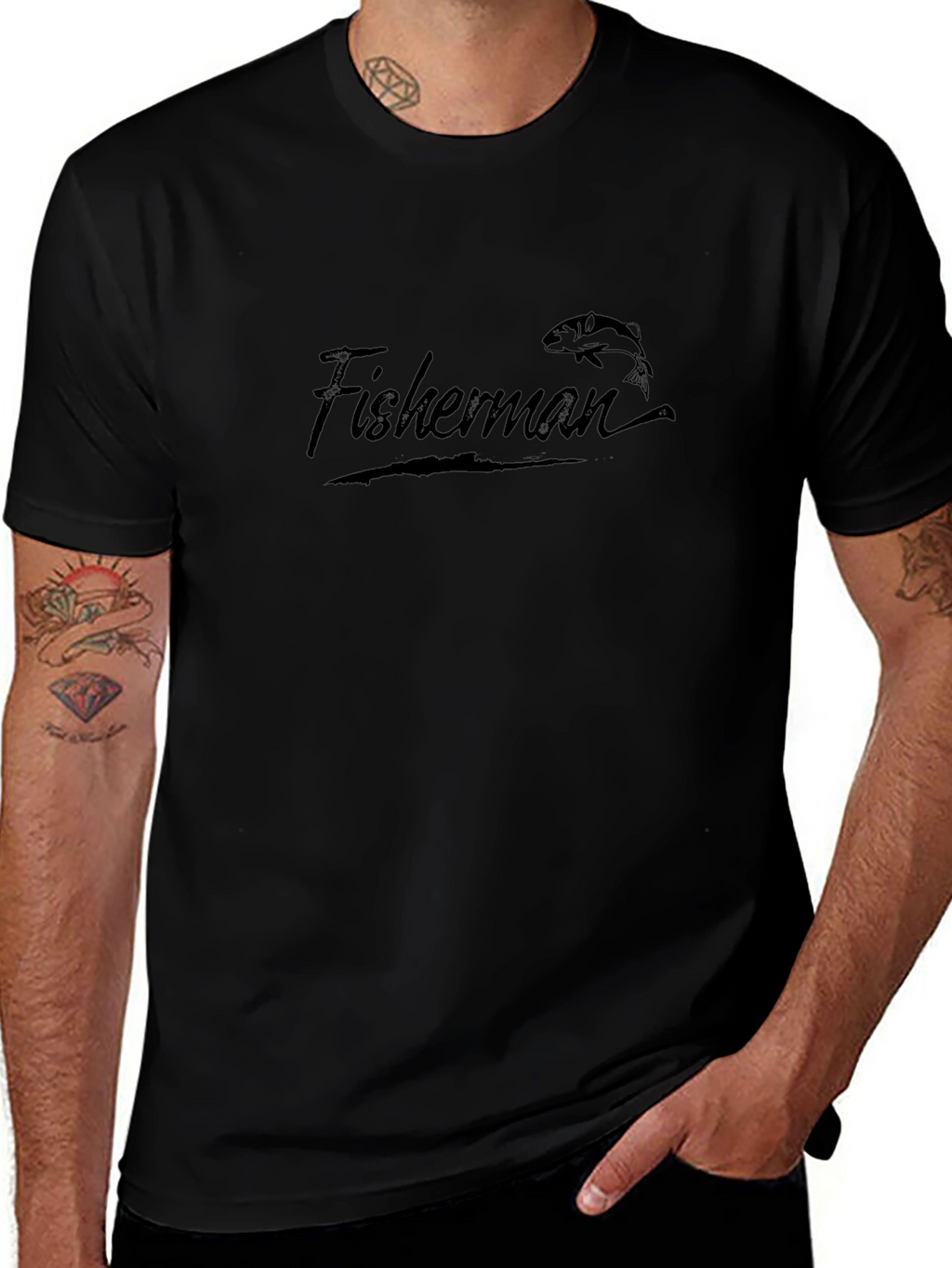 Fisherman Graphic T-Shirt - Black